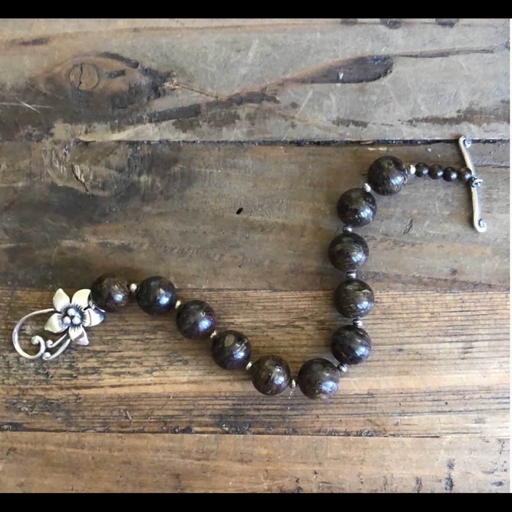 Silpada Bronzite & Silver Flower Bracelet